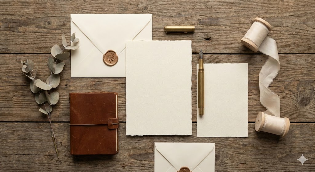 Elegant stationery flat lay